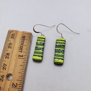 Sterling Silver and Dichroic Glass Green Earrings 925